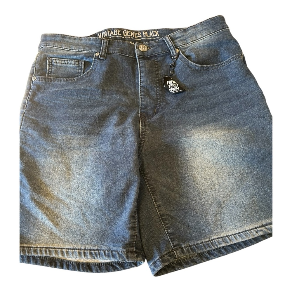 Vintage Genes Black Denim Men Slim Fit Shorts 32 French Terry Denim